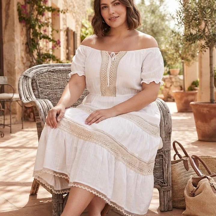 Vestido Blanco de Algodón con Bordado en Yute 1