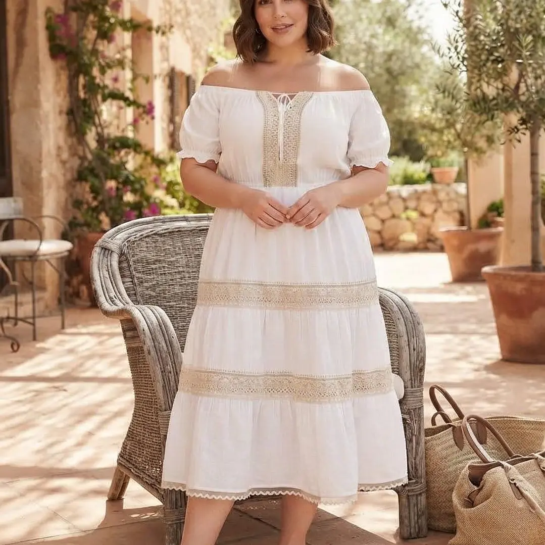Vestido Blanco de Algodón con Bordado en Yute 2