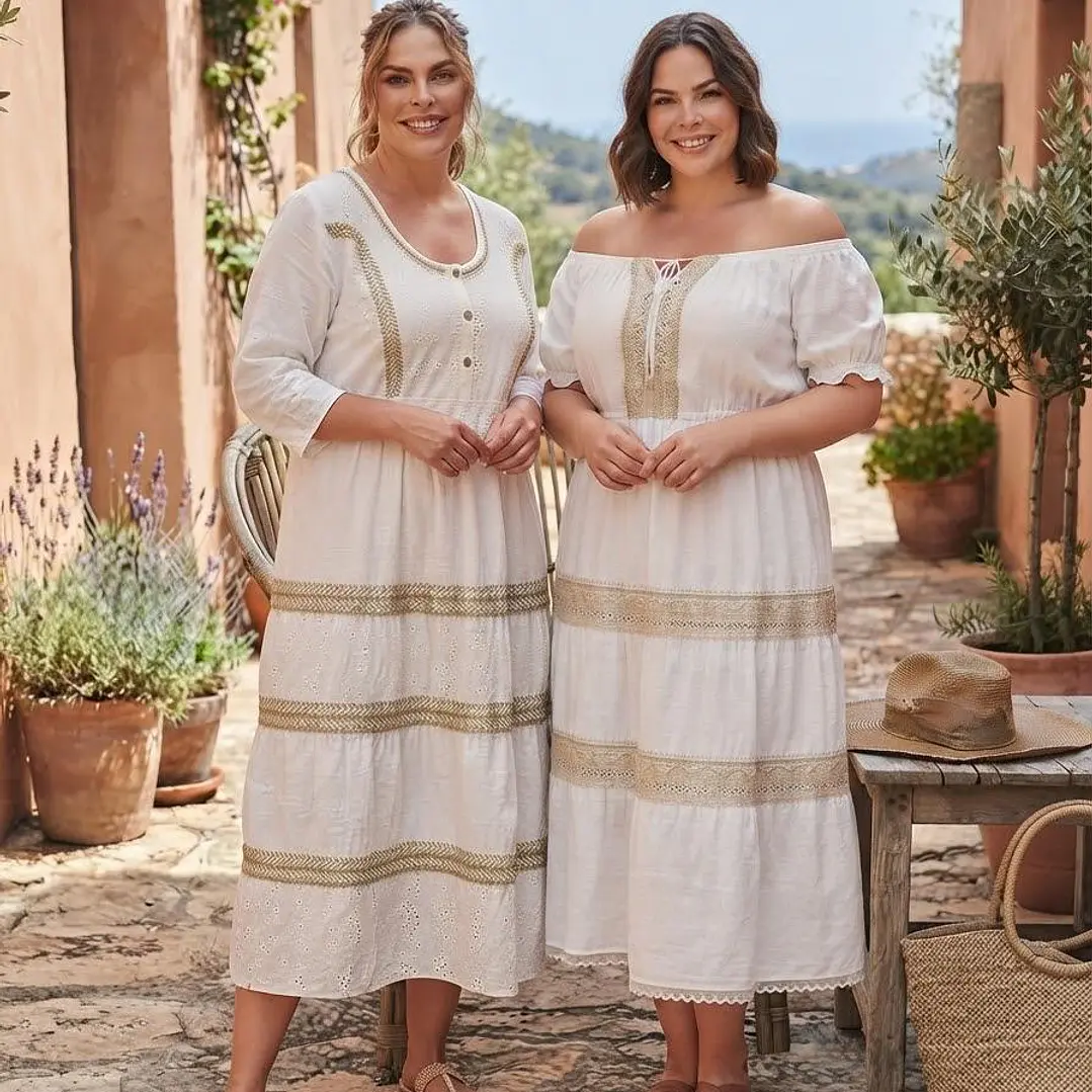 Vestido Blanco de Algodón con Bordado en Yute 3