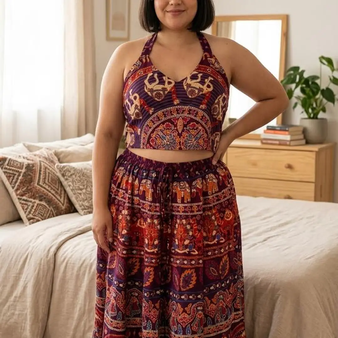 Conjunto Dos Piezas de Algodón con Estampado Étnico Elefante 4