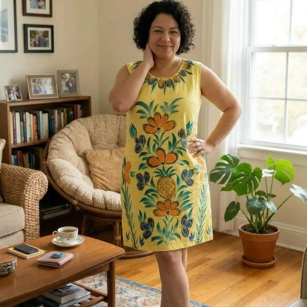 Vestido Corto de Algodón Sin Mangas con Bordado y Pintura Artesanal 1