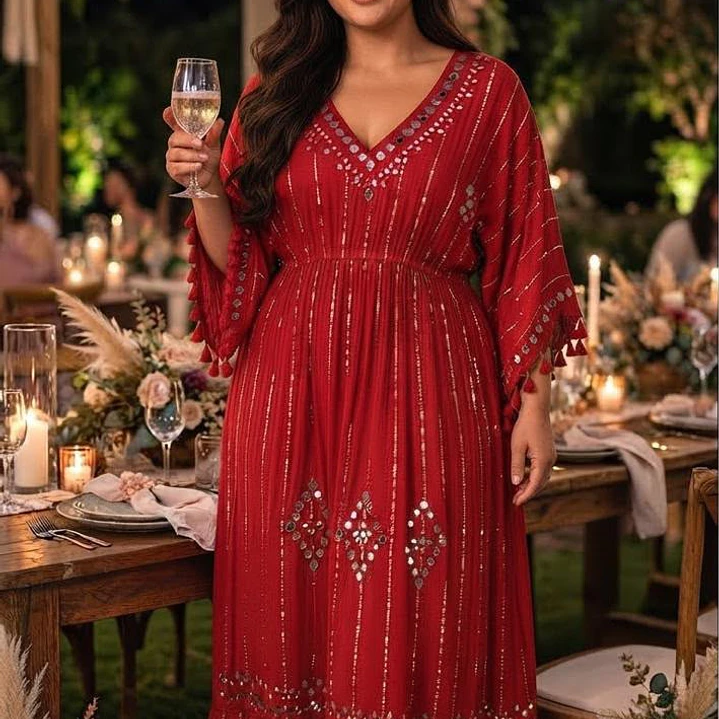 Vestido Largo de Lurex con Espejos y Detalles Brillantes 1