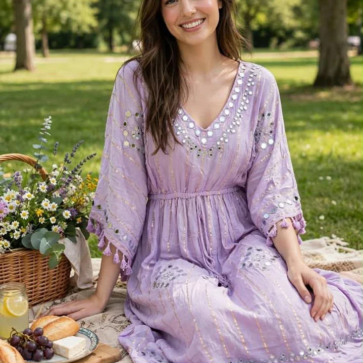 Vestido Largo de Lurex con Espejos y Detalles Brillantes 4