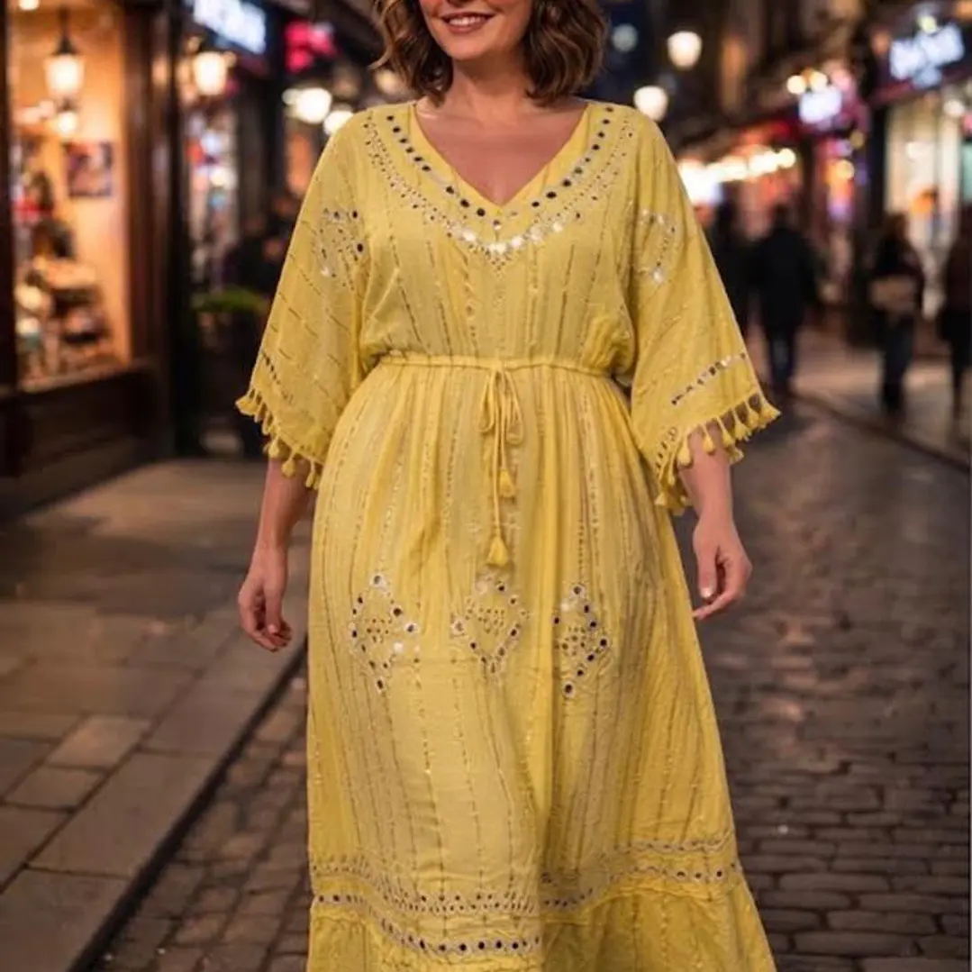 Vestido Largo de Lurex con Espejos y Detalles Brillantes 6
