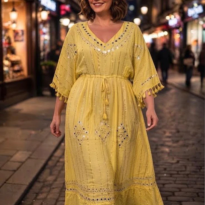 Vestido Largo de Lurex con Espejos y Detalles Brillantes 6