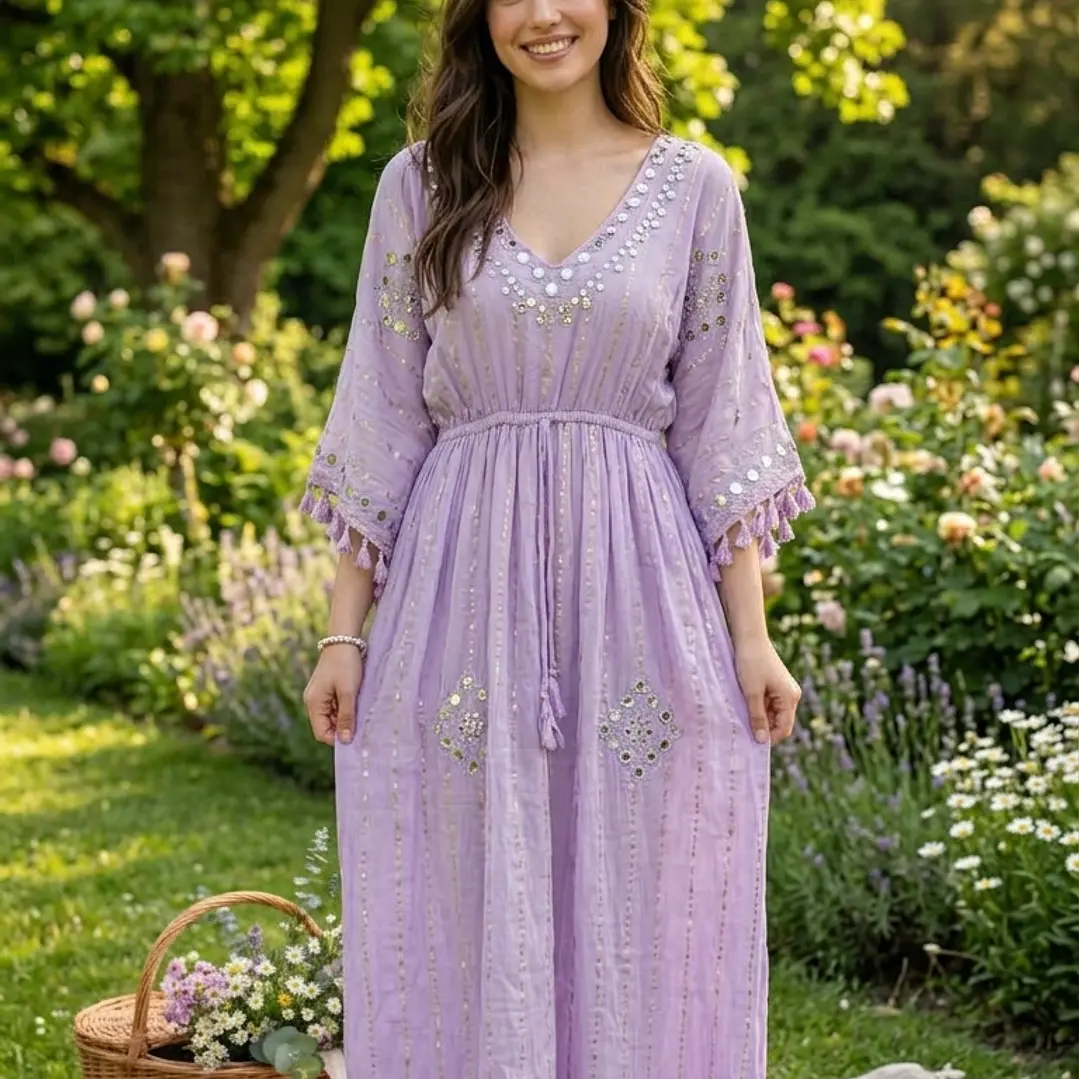 Vestido Largo de Lurex con Espejos y Detalles Brillantes 8