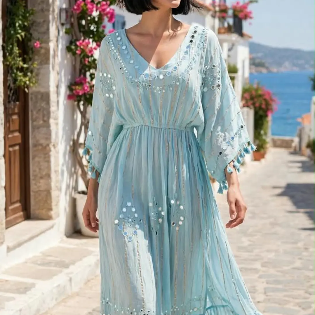 Vestido Largo de Lurex con Espejos y Detalles Brillantes 9
