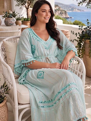 Vestido Largo de Lurex con Espejos y Detalles Brillantes