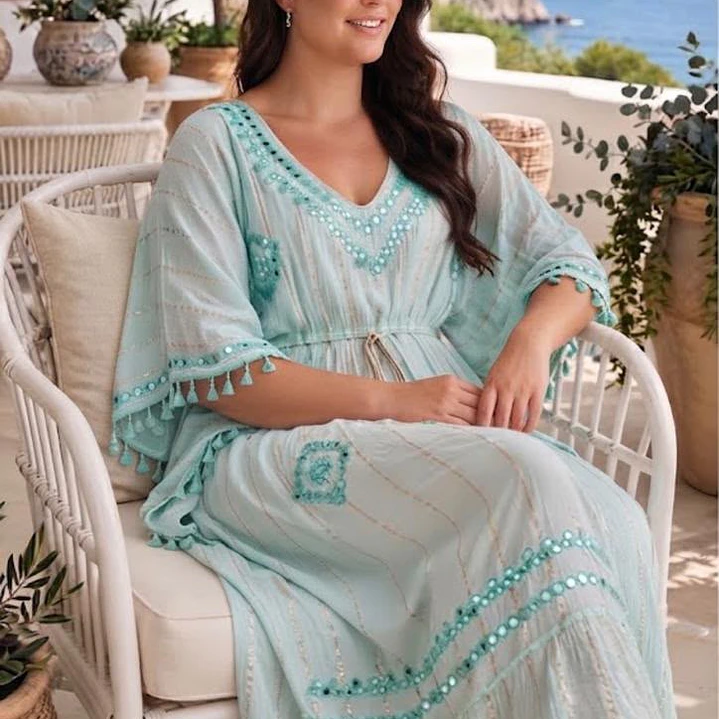 Vestido Largo de Lurex con Espejos y Detalles Brillantes 2