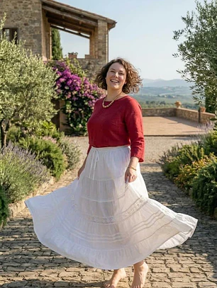 Falda Larga de Algodón Blanco con Encaje Calado