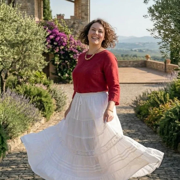 Falda Larga de Algodón Blanco con Encaje Calado 2