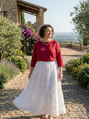 Falda Larga de Algodón Blanco con Encaje Calado