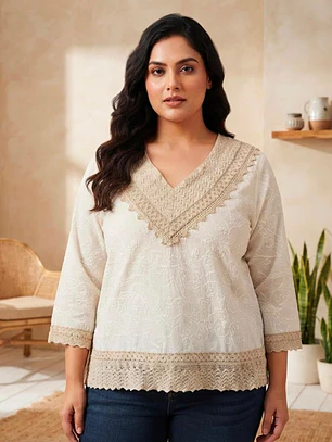 Blusa de Algodón Encaje Bohemio
