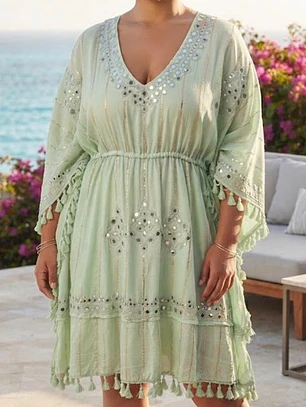 Vestido Corto Lurex Espejos & Borlas