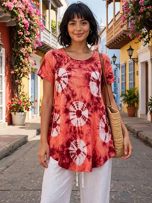 Blusa de Algodón Tie-Dye Boho - Talla Única Verano