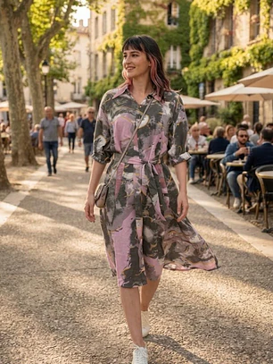Vestido Camisero de Algodón Estampado con Cinturón - Verano