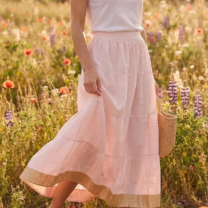 Falda Larga de Algodón Boho con Borde Dorado - Talla Única Verano 7