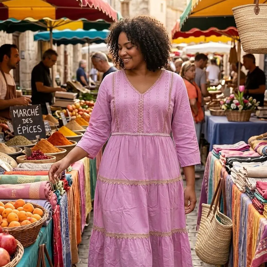 Vestido Midi de Algodón Boho con Bordado de Yute - Verano 3