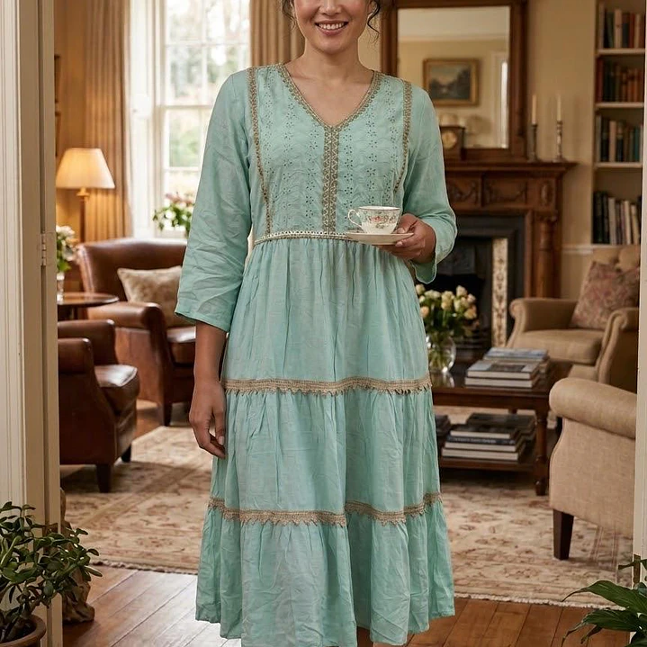 Vestido Midi de Algodón Boho con Bordado de Yute - Verano 4