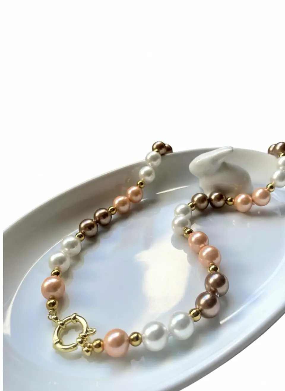 Collar perla de Mallorca color blanco y tonos ocres 2