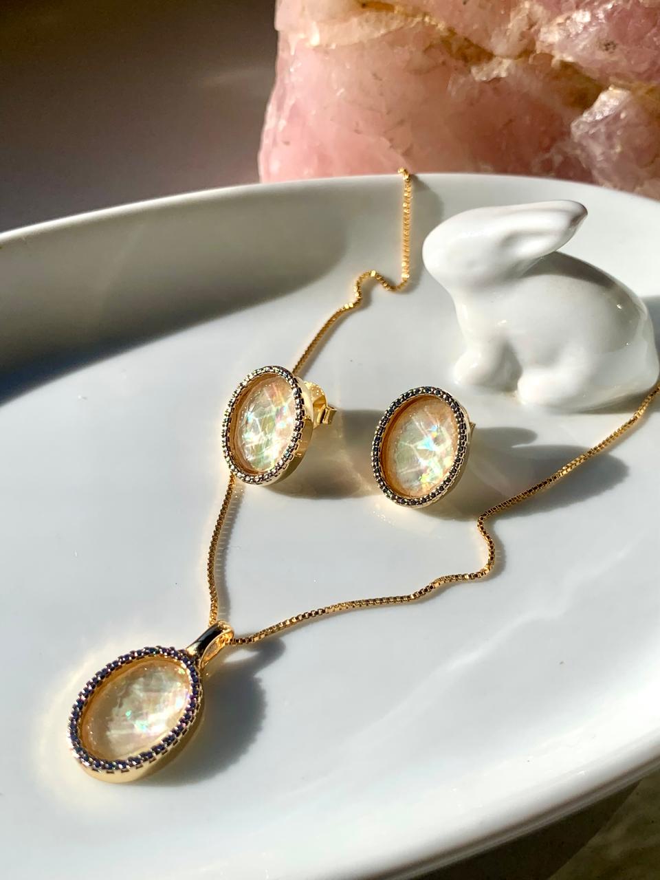 Conjunto baño de oro 18k con Ópalo de Mar
