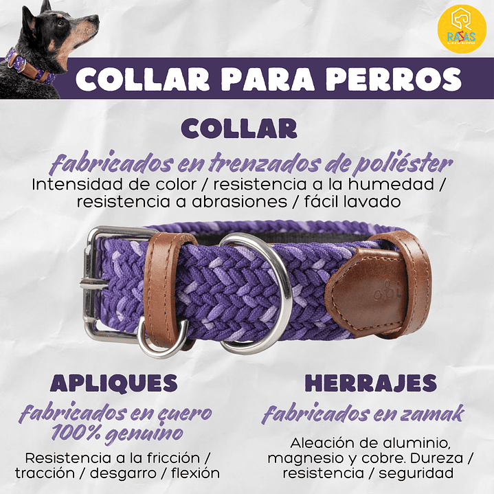 Collar perro trenzado cereza 6