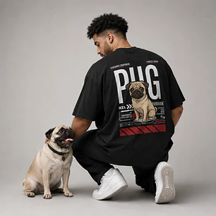 Camiseta Estampada Pug - Oversize