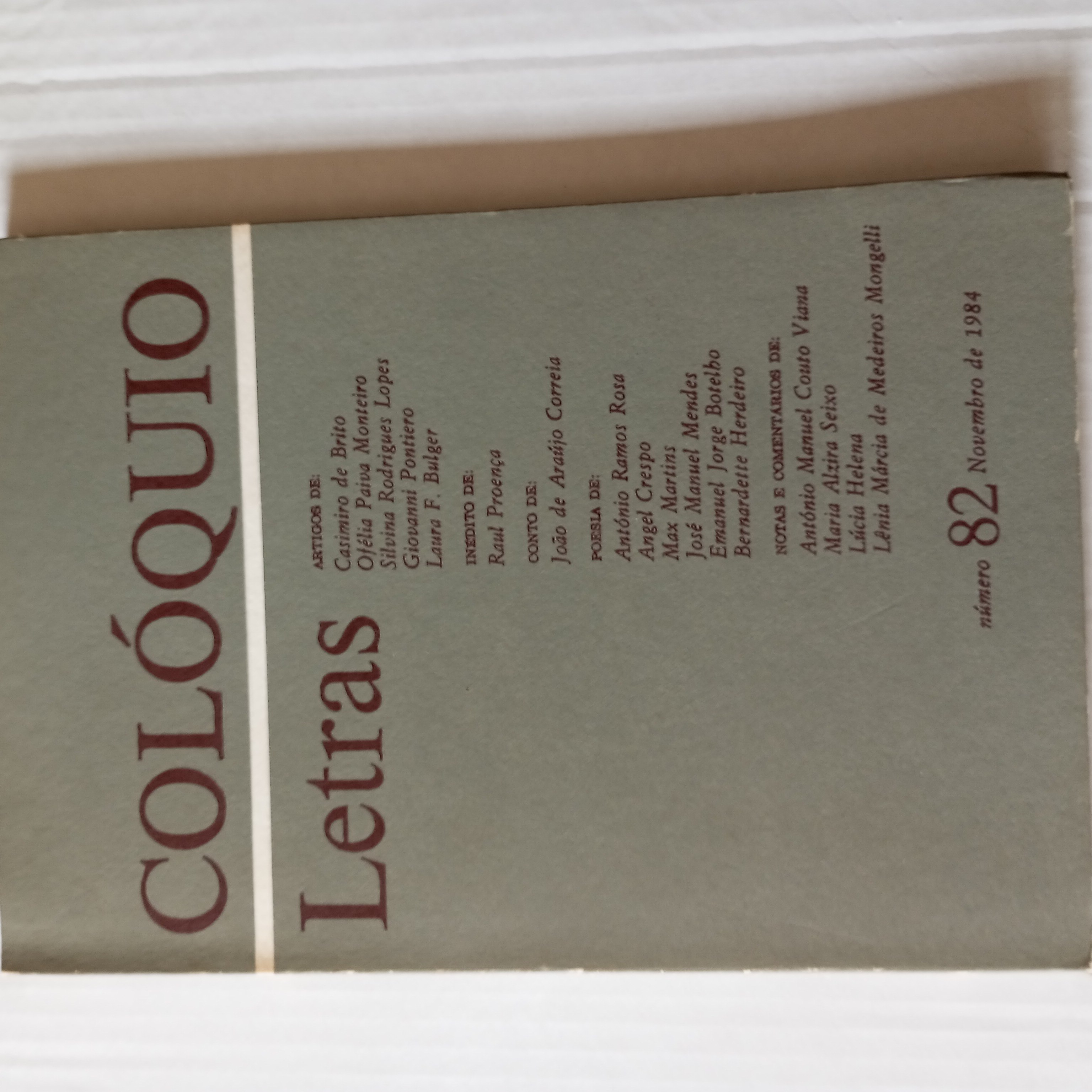 Colóquio Letras - Nº82 (Novembro de 1984)