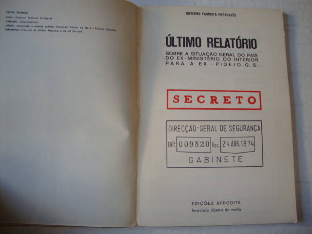 Último relatório sobre a situação geral do país do ex-Ministério do Interior para a ex-PIDE/DGS