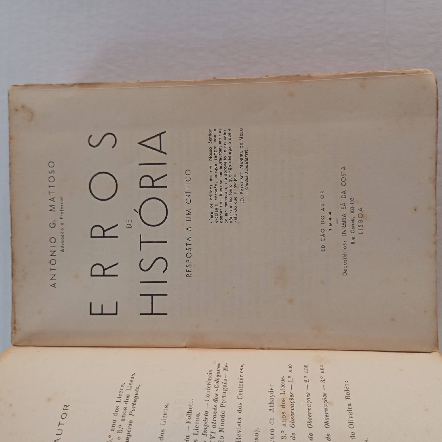 Erros de história- Resposta a um crítico