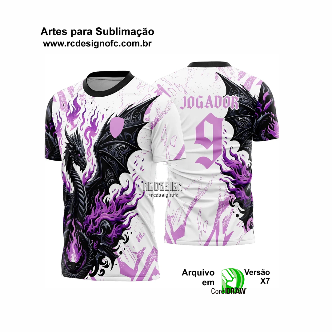 Arte Vetor Camisa Interclasse Dragao Preto com rosa 1