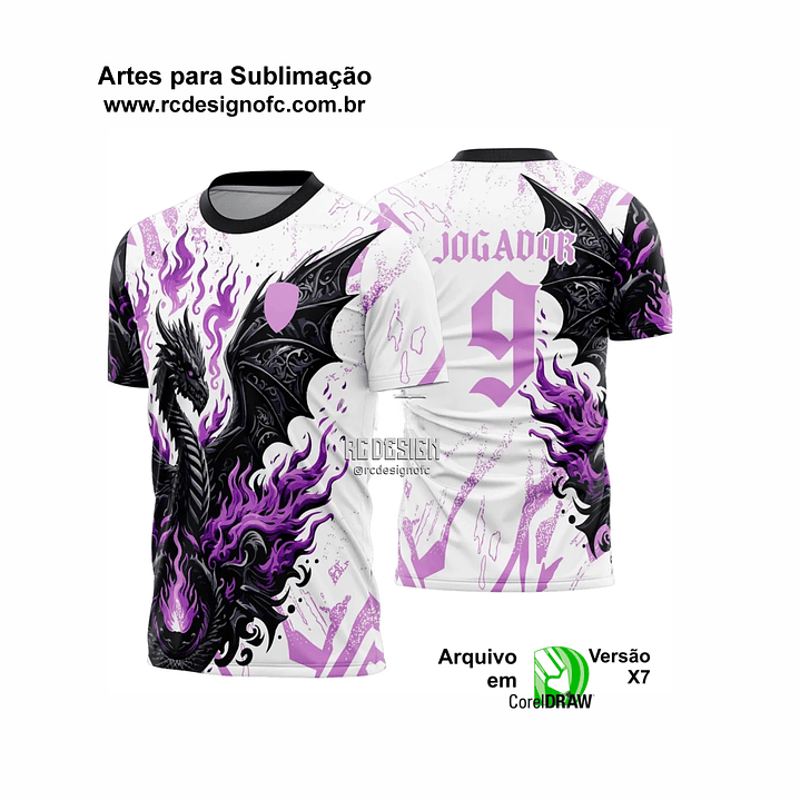 Arte Vetor Camisa Interclasse Dragao Preto com rosa 1
