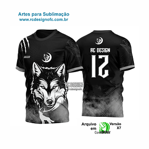 Arte Vetor Camisa Lobo Branco Preto