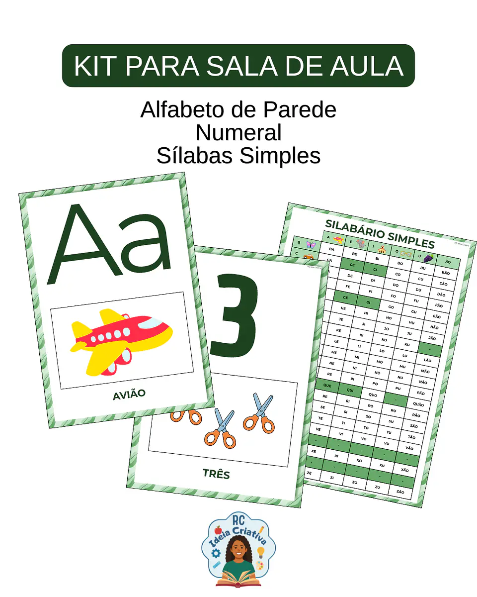 KIT SALA DE AULA- ALFABETO E NUMERAL DE PAREDE, SILABÁRIO 1
