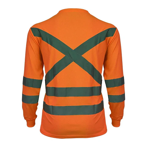 Polera Activex Polo Dry Fit Naranja Fluor C/Reflect M/Larga UV