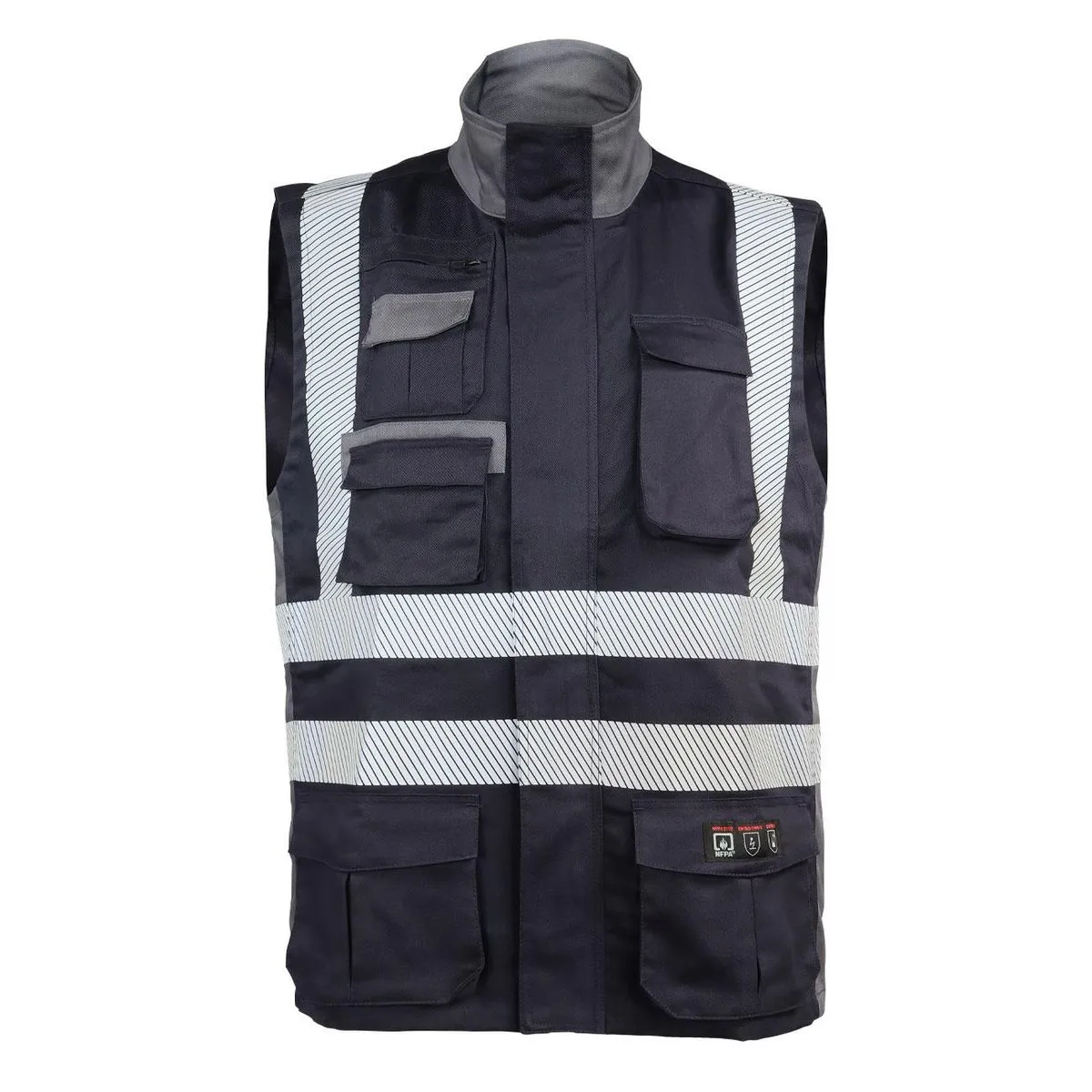 Chaleco Geólogo Ignífugo + NFPA 13034 Azul Marino-Gris 1