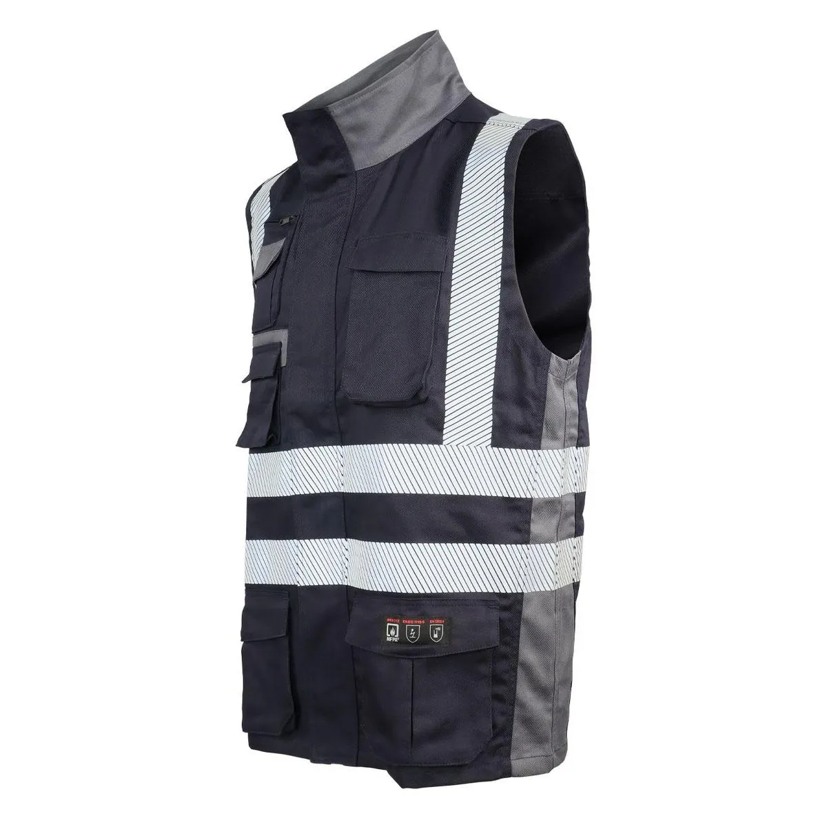 Chaleco Geólogo Ignífugo + NFPA 13034 Azul Marino-Gris 2
