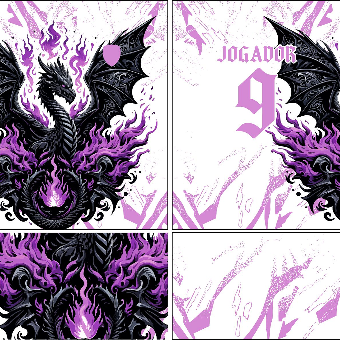 Arte Vetor Camisa Interclasse Dragao Preto com rosa Mod-605 1