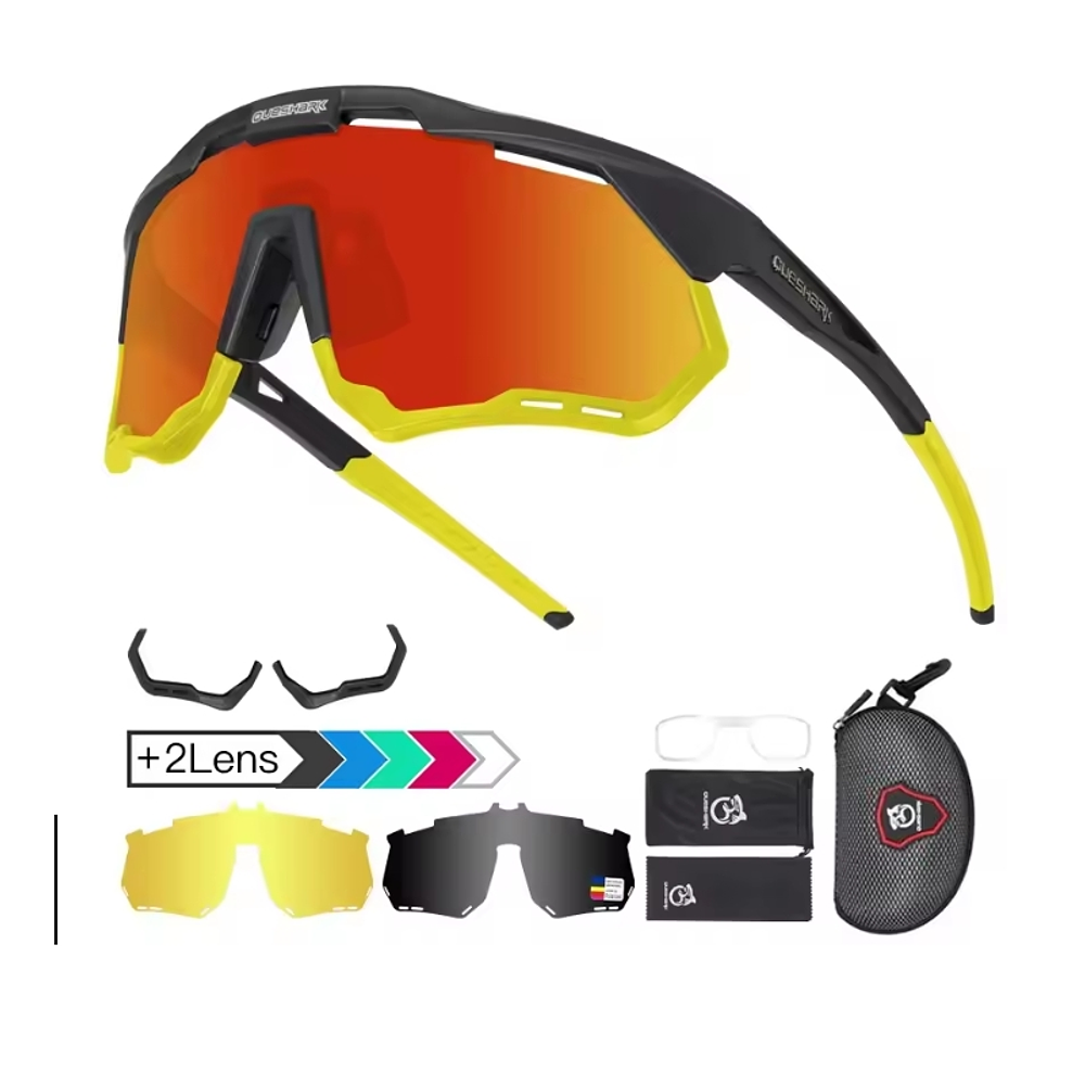 Queshark Neon Strike – Gafas de ciclismo 3 lentes UV400