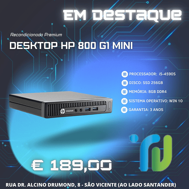 HP ELITEDESK 800 G1 MINI I5-4590S 8GB 256GB SSD 1