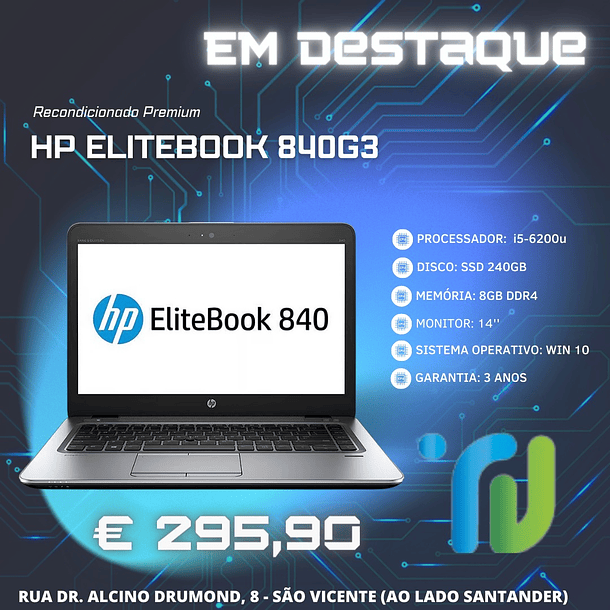 HP ELITEBOOK 840 G3 - I5-6200U 8GB 256 SSD 1