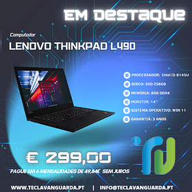 LENOVO THINKPAD L490 14'' i3-8145U 8GB 256GB SSD