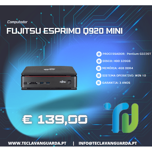 FUJITSU ESPRIMO Q920 MINI PENTIUM G3220T 8GB 320GB HDD 1