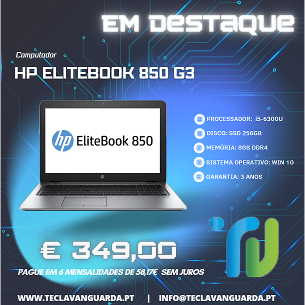 HP ELITEBOOK 850 G3 15.6'' i5-6300U 8GB 256GB SSD  1