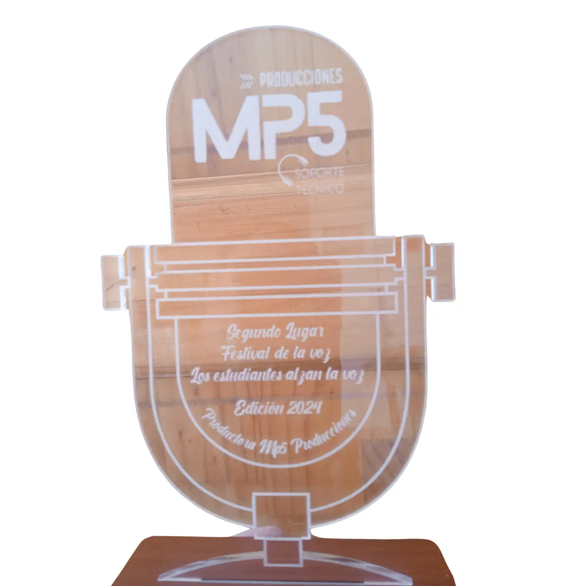 Galardón Grabado de Acrílico con Base Madera - Micrófono