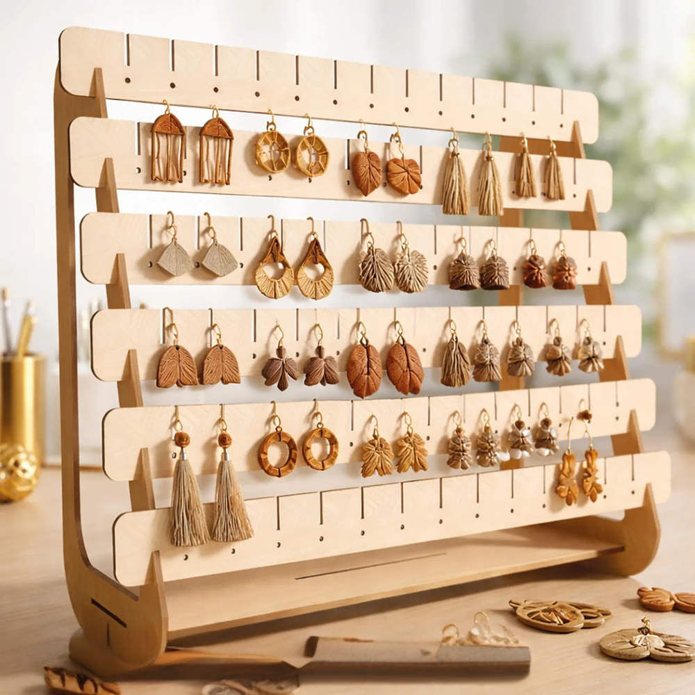 Organizador Exhibidor De Aros Zarcillo De Madera - Joyería