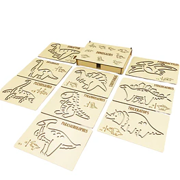 Dinosaurios - Grafo Motricidad Montessori Stencil Madera