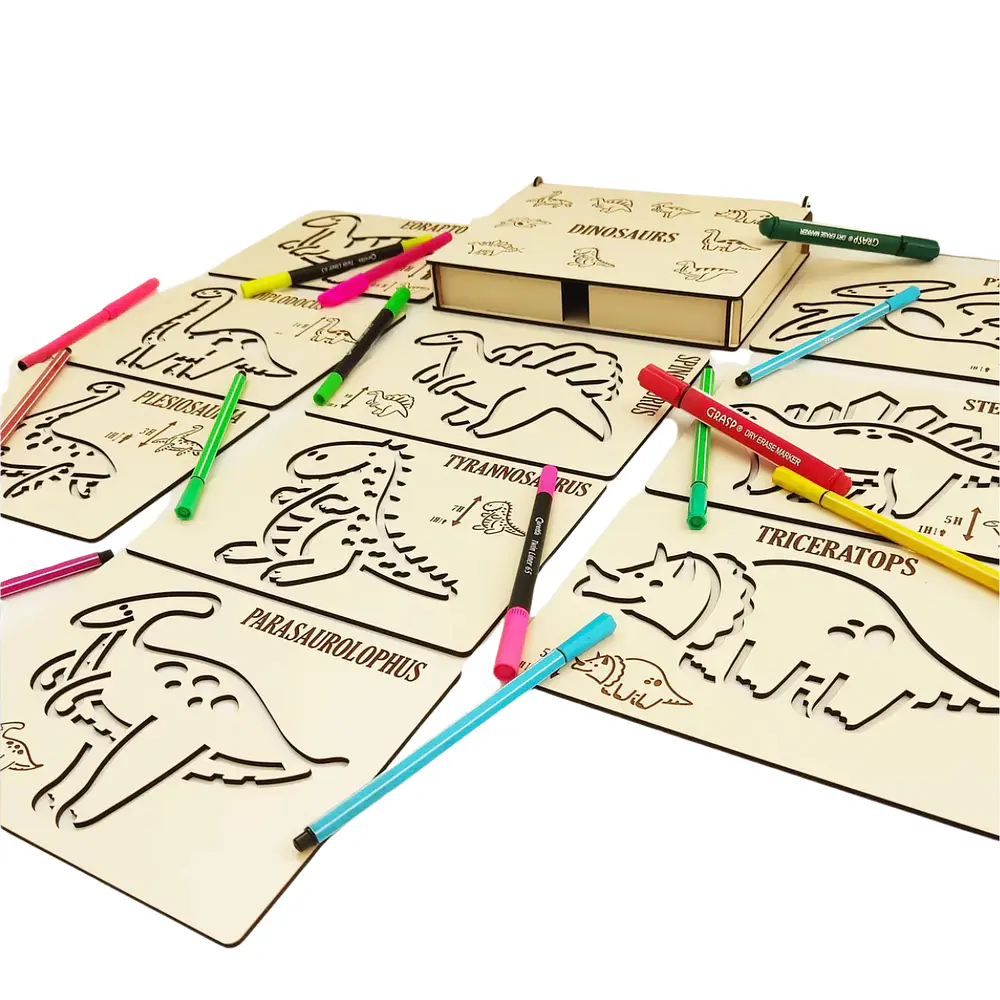 Dinosaurios - Grafo Motricidad Montessori Stencil Madera