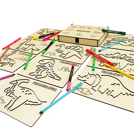 Dinosaurios - Grafo Motricidad Montessori Stencil Madera