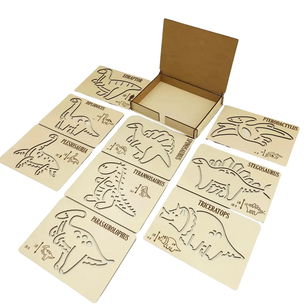 Dinosaurios - Grafo Motricidad Montessori Stencil Madera